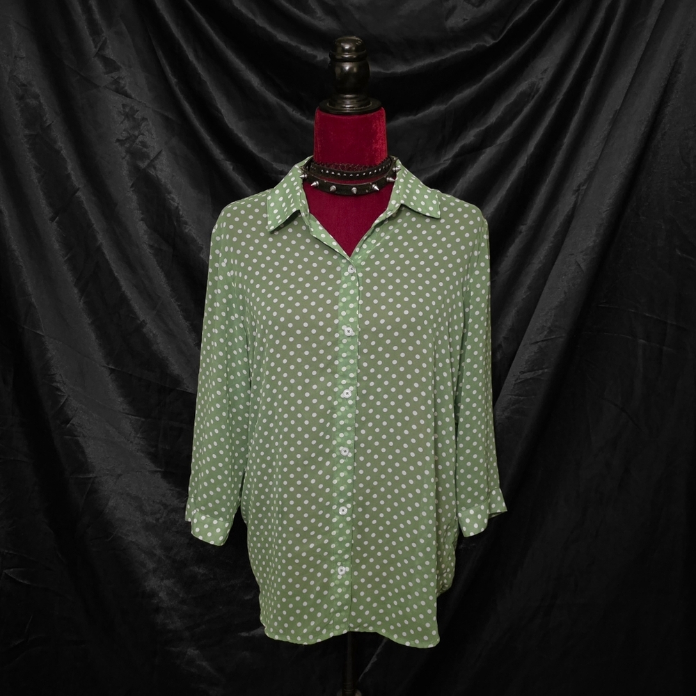 Green and White Polka Dot Top